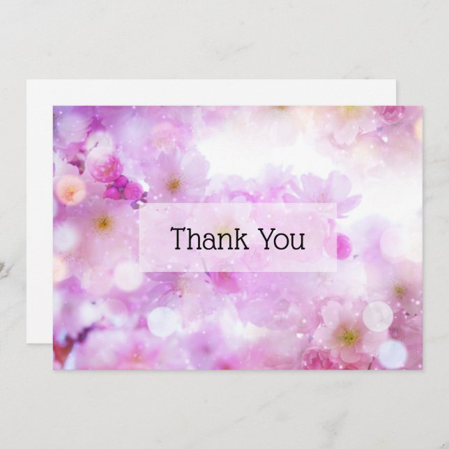  Pink Cherry Blossom Flowers Photo Thank You Card (Front/Back)