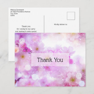 Pink Cherry Blossom Flowers Photo Thank You Postcard