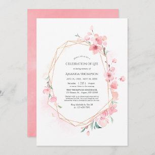 Pink Cherry Blossom Geometric Celebration of Life Invitation