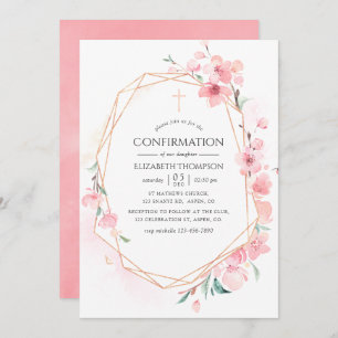 Pink Cherry Blossom Geometric Confirmation Invitation