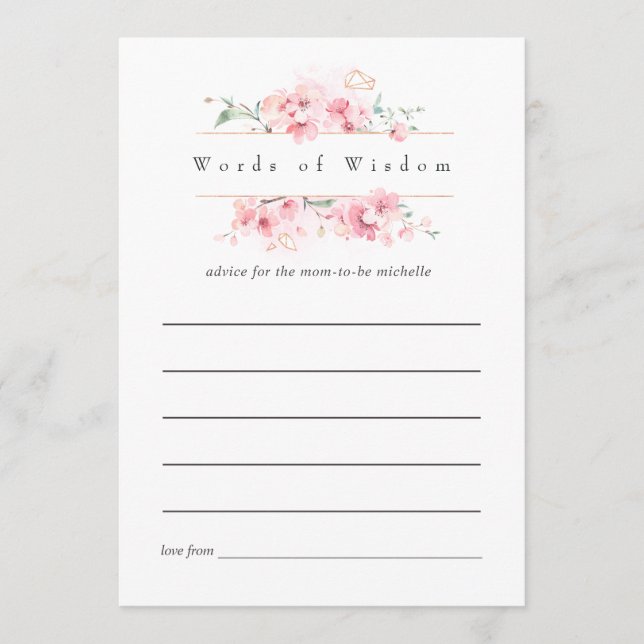 Pink Cherry Blossom Geometric Spring Bridal Advice Card (Front)