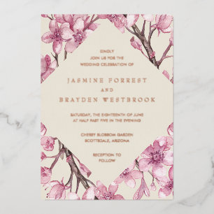 Pink Cherry Blossom Geometric Wedding Rose Gold