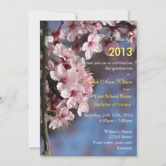 Pink cherry blossom graduation party invitation