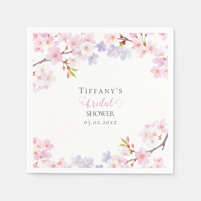 Pink Cherry Blossom in Bloom Garden Bridal Shower Napkin (Front)