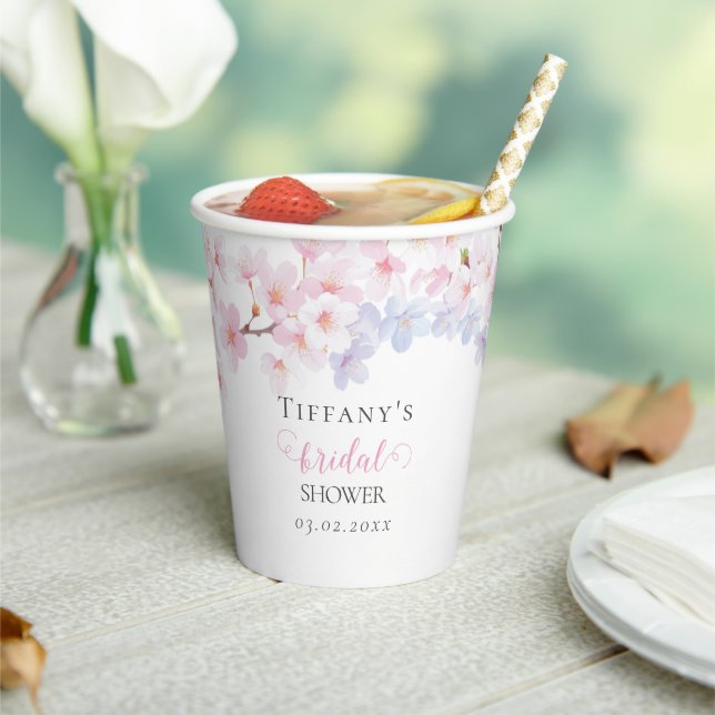 Pink Cherry Blossom in Bloom Garden Bridal Shower Paper Cups (Insitu)