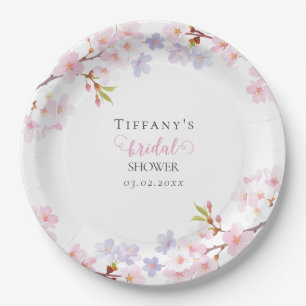 Pink Cherry Blossom in Bloom Garden Bridal Shower Paper Plate
