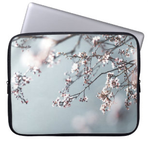 PINK CHERRY BLOSSOM IN CLOSE UP PHOTOGRAPHY LAPTOP SLEEVE
