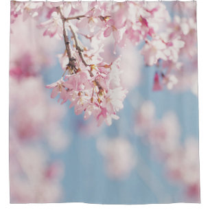 PINK CHERRY BLOSSOM IN CLOSE UP PHOTOGRAPHY SHOWER CURTAIN