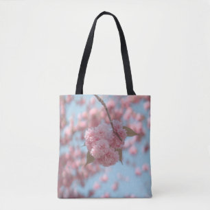 PINK CHERRY BLOSSOM IN CLOSE UP PHOTOGRAPHY TOTE BAG