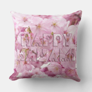 Pink Cherry Blossom Japanese Festival Happy Hanami Cushion