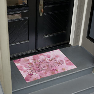Pink Cherry Blossom Japanese Festival Happy Hanami Doormat