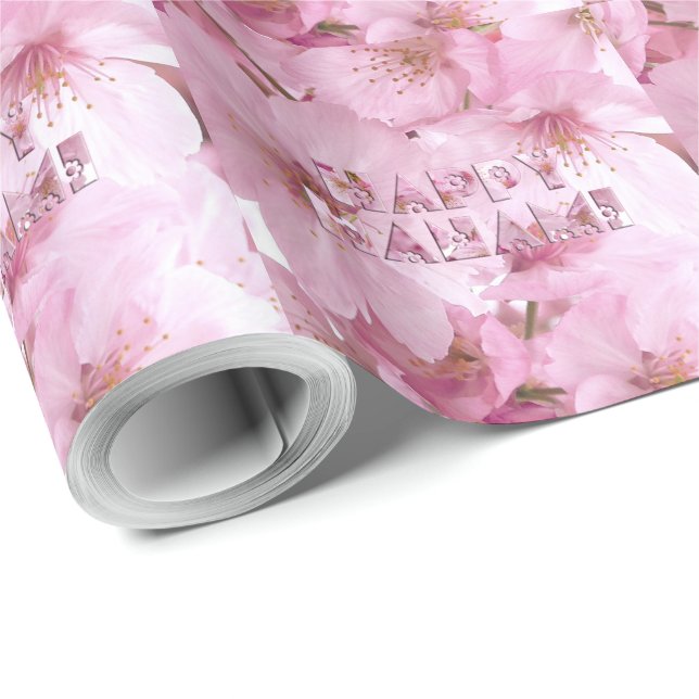 Pink Cherry Blossom Japanese Festival Happy Hanami Wrapping Paper (Roll Corner)