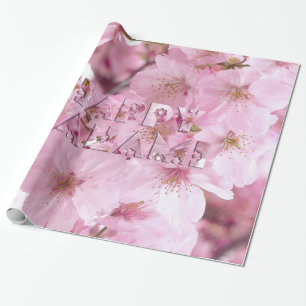 Pink Cherry Blossom Japanese Festival Happy Hanami Wrapping Paper