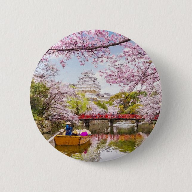Pink Cherry Blossom Japanese Garden custom 6 Cm Round Badge (Front)