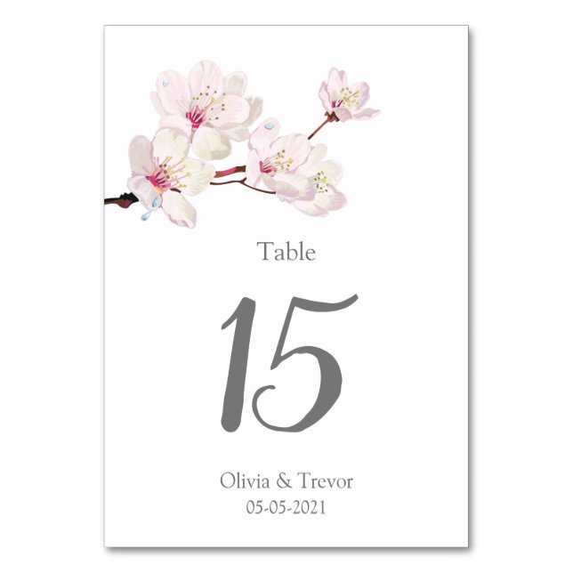 Pink Cherry Blossom Japanese Sakura Wedding Table Number (Front)