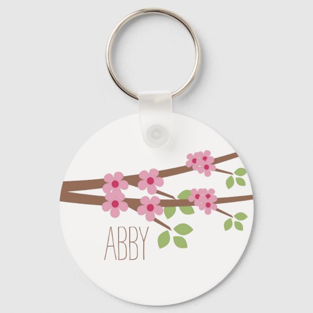 Pink Cherry Blossom Keychain - Personalise (Front)