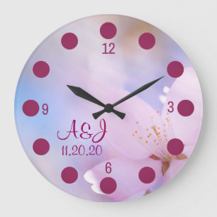 Pink cherry blossom large clock