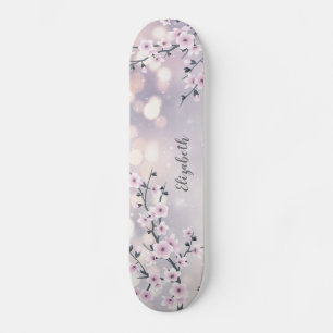 Pink Cherry Blossom Mauve Glitter Shiny Skateboard