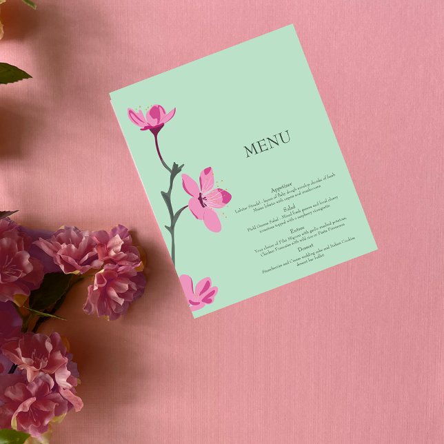 Pink Cherry Blossom Mint Green Quinceanera Menu (Creator Uploaded)