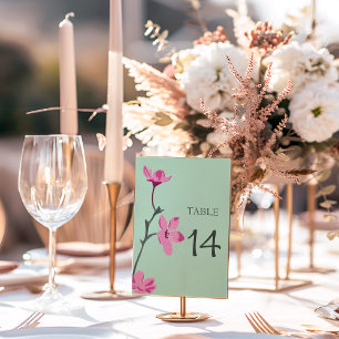 Pink Cherry Blossom Mint Green Table Number