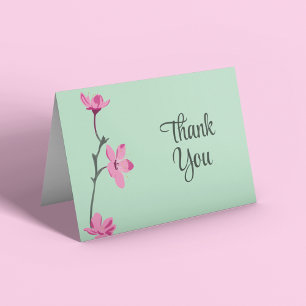 Pink Cherry Blossom Mint Green Thank You Card