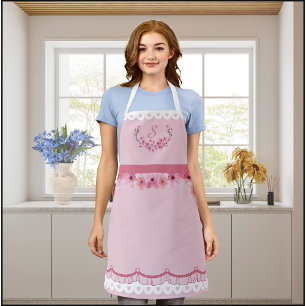 Pink Cherry Blossom Monogram Apron