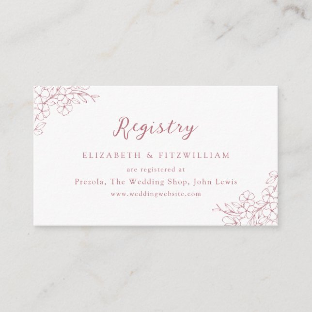 Pink Cherry Blossom Monogram Crest Bridal Registry Enclosure Card (Front)