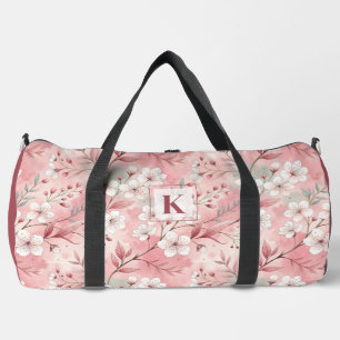 Pink cherry blossom monogram duffle bag