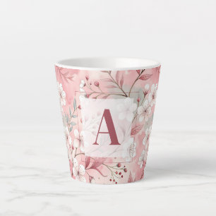 Pink cherry blossom monogram latte mug