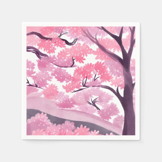 Pink Cherry Blossom | Nature Watercolor Painting Napkin (Front)