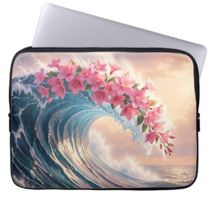 Pink Cherry Blossom Ocean Wave Surreal Laptop Sleeve