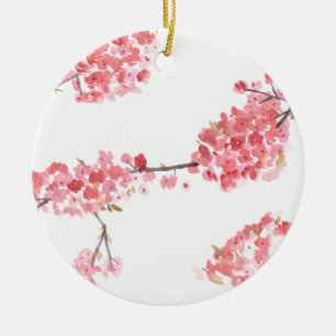 Pink cherry blossom painting ceramic ornament