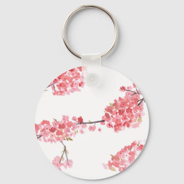 Pink cherry blossom painting key ring (Front)
