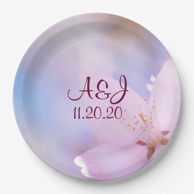 Pink cherry blossom paper plate (Front)