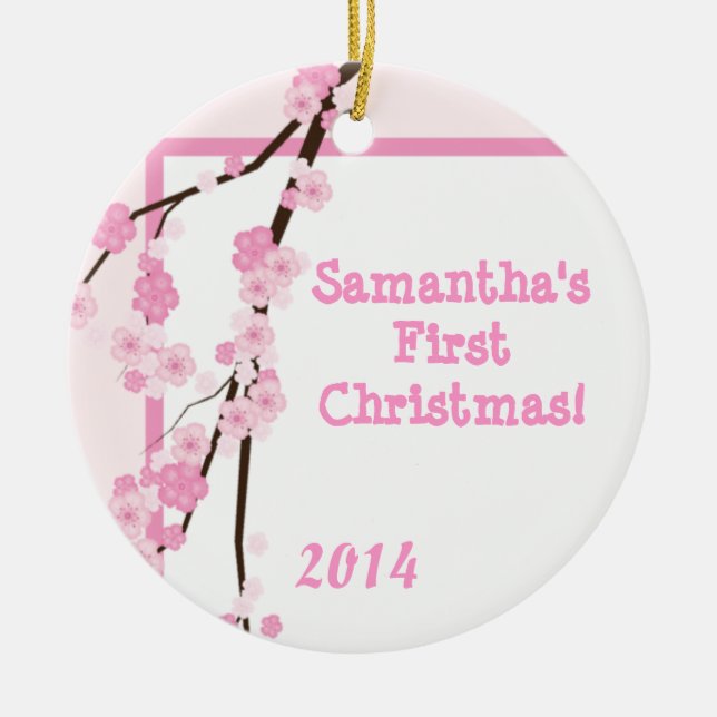 Pink Cherry Blossom Personalised Name Ornament (Front)