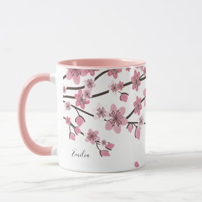 Pink Cherry Blossom Pretty Name Mug (Left)