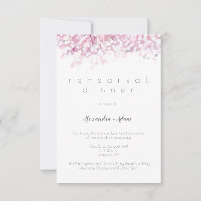 Pink cherry blossom rehearsal dinner invitations (Front)