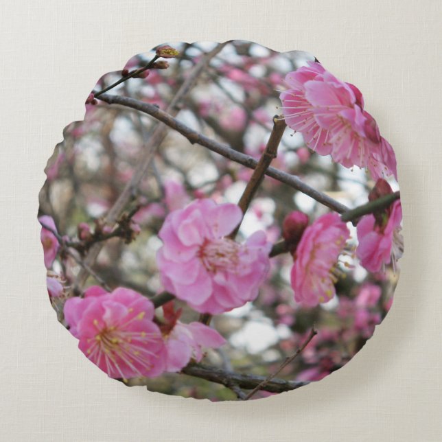 Pink Cherry Blossom / Sakura / サクラ（桜) Round Cushion (Front)