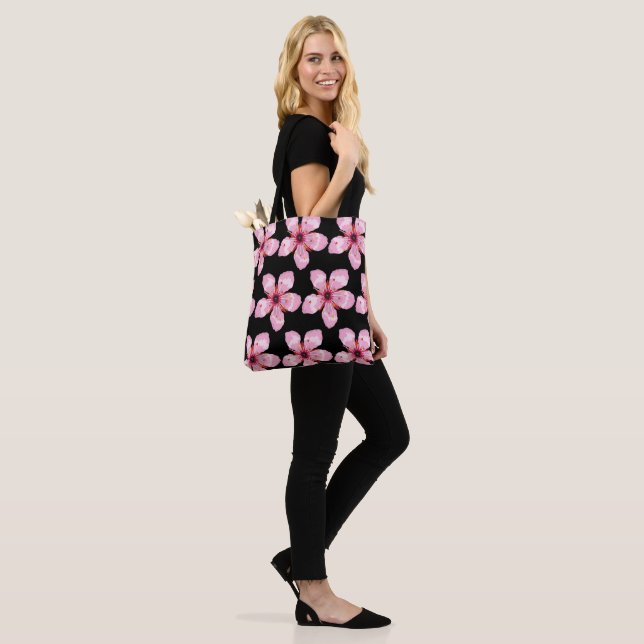 Pink Cherry Blossom Sakura Asian Floral Pattern Tote Bag (On Model)