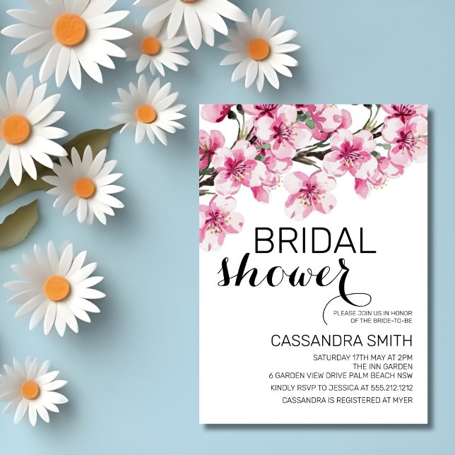 Pink Cherry Blossom Sakura Flower Bridal Shower  Invitation (Creator Uploaded)