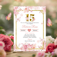 Pink Cherry Blossom Sakura Gold 15th Quinceañera