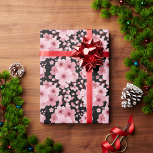 Pink Cherry Blossom Sakura Oriental Floral Pattern Wrapping Paper