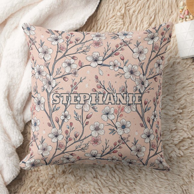 Pink Cherry Blossom Sakura Pattern on Pink (1) Cushion (Blanket)
