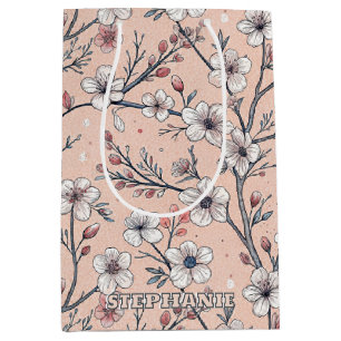 Pink Cherry Blossom Sakura Pattern on Pink (1) Medium Gift Bag