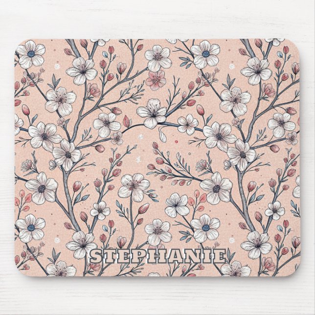 Pink Cherry Blossom Sakura Pattern on Pink (1) Mouse Pad (Front)