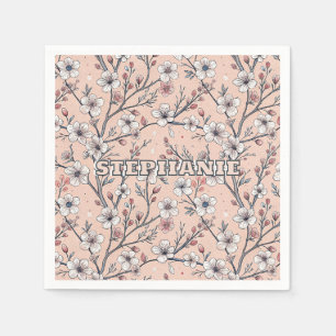 Pink Cherry Blossom Sakura Pattern on Pink (1) Napkin