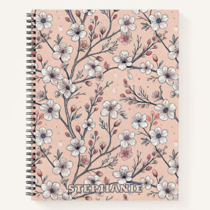Pink Cherry Blossom Sakura Pattern on Pink (1) Notebook