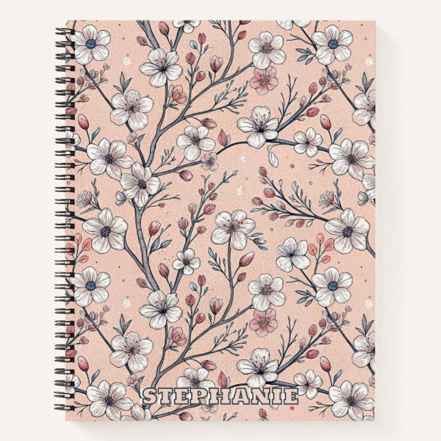 Pink Cherry Blossom Sakura Pattern on Pink (1) Notebook (Front)