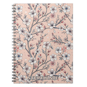 Pink Cherry Blossom Sakura Pattern on Pink (1) Notebook