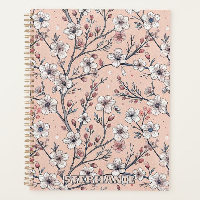 Pink Cherry Blossom Sakura Pattern on Pink (1) Planner (Front)